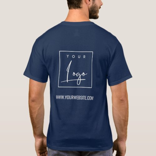 Navy White Business Add Your Logo Name Website T_Shirt
