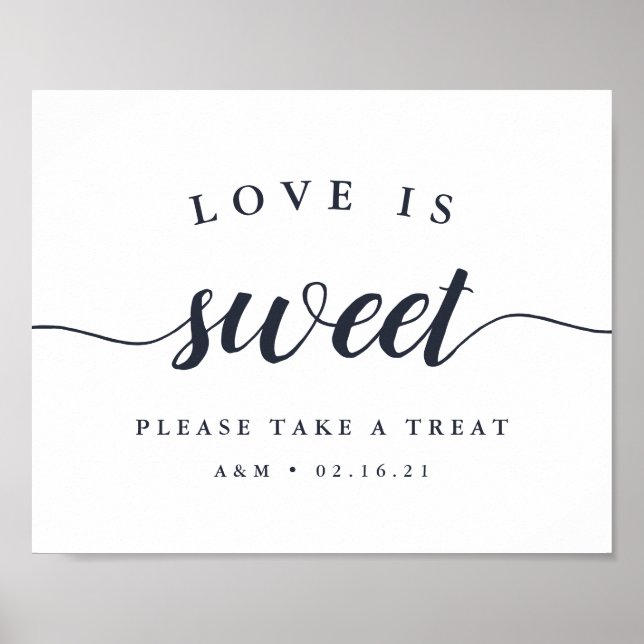 Navy & White Calligraphy Wedding Dessert Sign (Front)