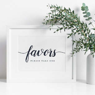 Navy & White Calligraphy Wedding Favor Sign