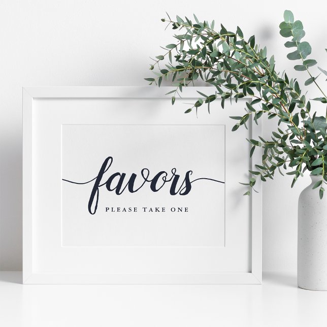 Navy & White Calligraphy Wedding Favor Sign (Creator Uploaded)