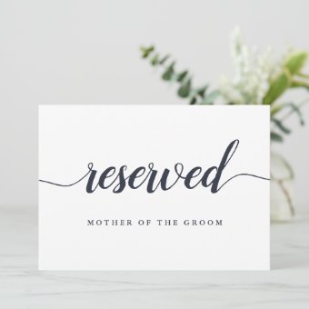Navy &amp; White Calligraphy Wedding "Reserved" Sign | Zazzle
