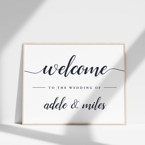 Navy  White Calligraphy Wedding Welcome Poster