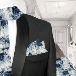 Navy White Cascading Peony Names Pocket Square Bandana<br><div class="desc">A navy blue and white cascading peonies wedding pocket square featuring your names and wedding date in the center, making it a perfect groomsmen and bridal family gift. It features a watercolor painted luxury bouquet of peonies, eucalyptus and floral sprays in navy, dusty blue and silver eucalyptus with a dusty...</div>