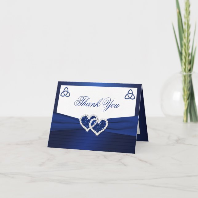 Navy, White Celtic Love Knot Thank You Note Card (Front)
