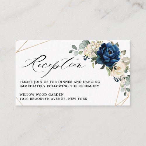 Navy White Champagne Ivory Geometric Reception Enclosure Card