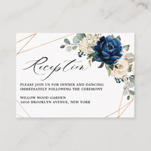 Navy White Champagne Ivory Geometric Reception Enclosure Card