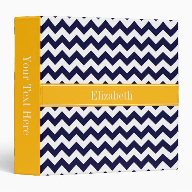 Navy White Chevron ZigZag Goldenrod Name Monogram Binder (Front/Spine)