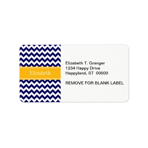 Navy White Chevron ZigZag Goldenrod Name Monogram Label