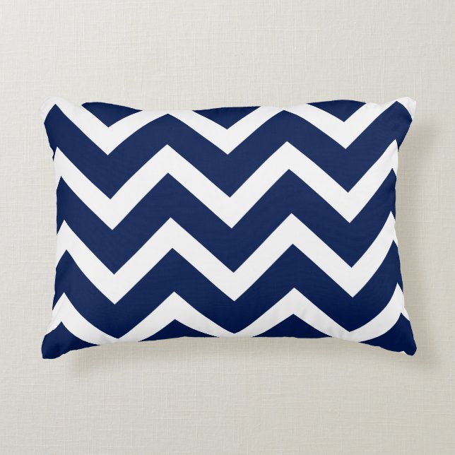 Navy & White Chevron Zigzag Pattern Accent Pillow (Front)