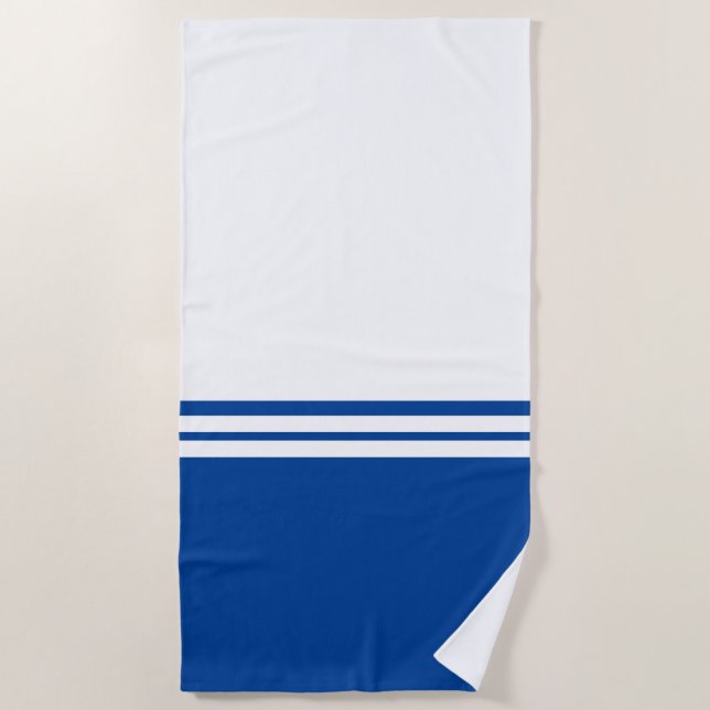 Navy White Color Block Background Racing Stripes Beach Towel (Front)