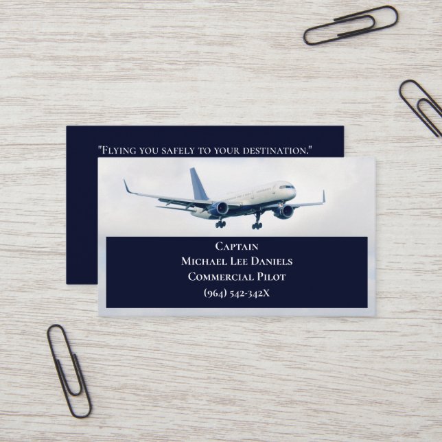 Navy White Commercial  Airplane Captain Pilot  Business Card (Front/Back In Situ)