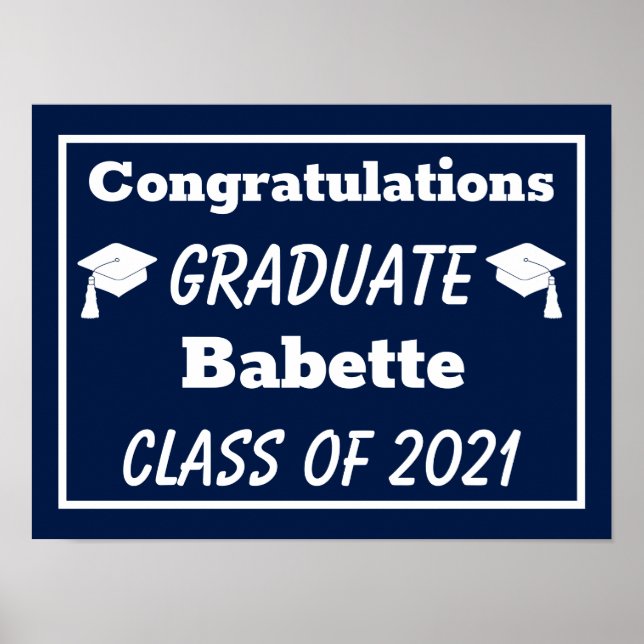 Navy White Congratulations Graduation Poster (Front)