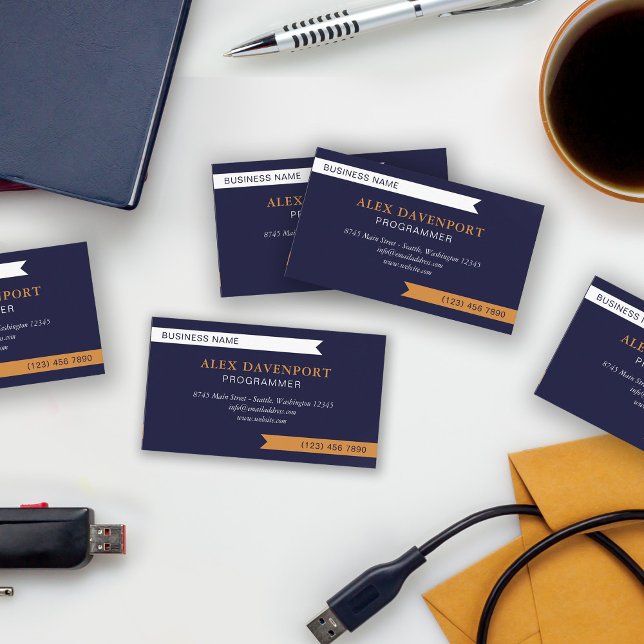 Navy White & Copper Guidon Pennant Any Profession Business Card (Creator Uploaded)