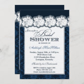 Navy, White Damask, Lace Bridal Shower Invite (Front/Back)