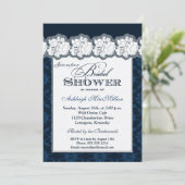 Navy, White Damask, Lace Bridal Shower Invite (Standing Front)