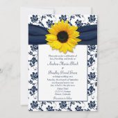 Navy White Damask Sunflower Wedding Invitation (Front)