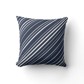 Navy & White Diagonal Stripe Pattern Throw Pillow