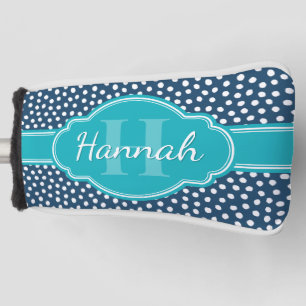 Navy White Dotted Pattern Teal Monogram Golf Head Cover