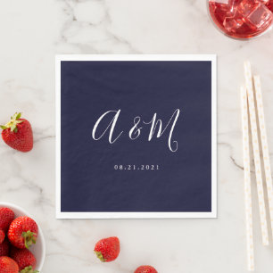 Navy White Elegant Monogram Wedding Napkins