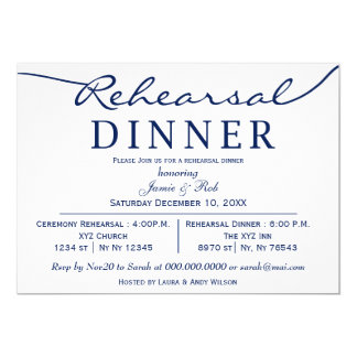 navy white Elegant Script Rehearsal Dinner Invite