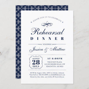 Navy & White Elegant Wedding Rehearsal Dinner Invitation