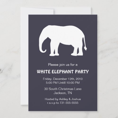 Navy White Elephant Holiday Party Invites