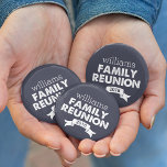 Navy & White Family Reunion Pinback Button<br><div class="desc">Get some sweet swag for your family reunion. Custom buttons feature a dark midnight blue background with white text and banner. Personalize with your family name and reunion year.</div>