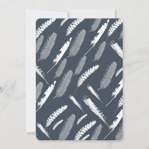 Navy White Feathers Baby Shower Invitation