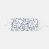 Navy & White Floral Botanical Line Art Pattern Adult Cloth Face Mask (Front, Folded)