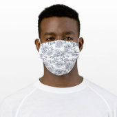 Navy & White Floral Botanical Line Art Pattern Adult Cloth Face Mask (Worn)