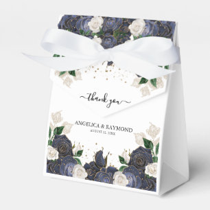 Navy & White Floral Elegant Wedding Thank You Favor Boxes