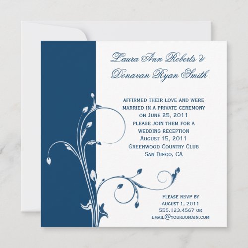 Navy White Floral Swirls Post Wedding Custom Invites