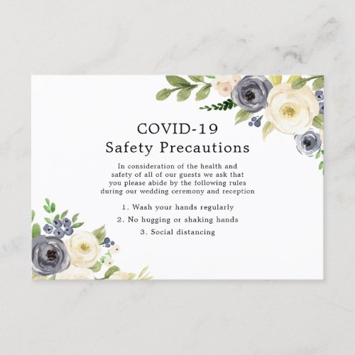 Navy  White Floral Wedding COVID_19 Safety Enclosure Card