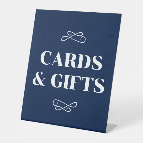 Navy White Flourish Cards  Gifts Pedestal Sign
