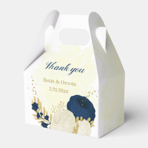 navy & white flowers gold botanical wedding favor boxes