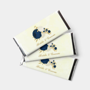 navy & white flowers gold botanical wedding hershey bar favors