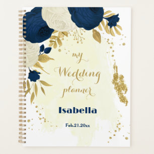 navy & white flowers gold botanical wedding planner