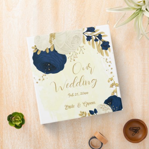 navy  white flowers gold wedding photo album 3 ring binder