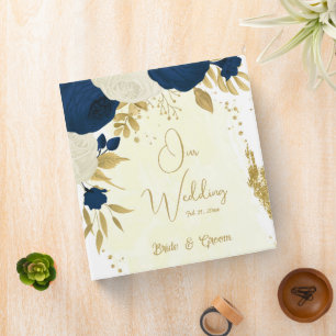navy & white flowers gold wedding photo album 3 ring binder