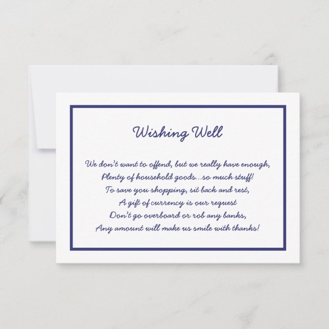 Navy White Frame wishing well request card (Front)