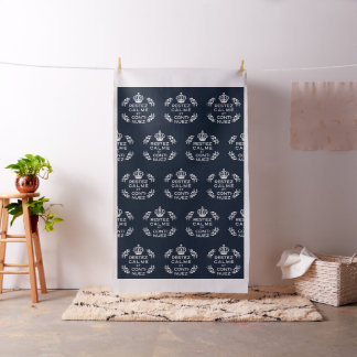navy white French Script Keep Calm and Carry On Fabric
