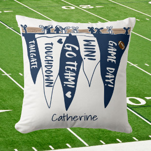 Navy White Game Day Pennant Tailgate Team Decor Throw Pillow
