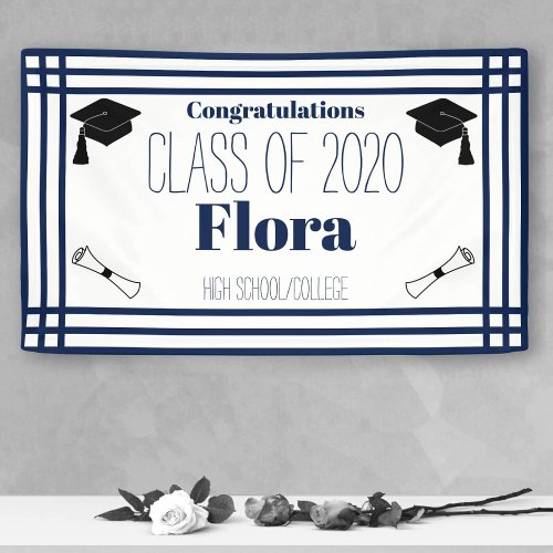 Navy White Geometric Graduation Party Banner