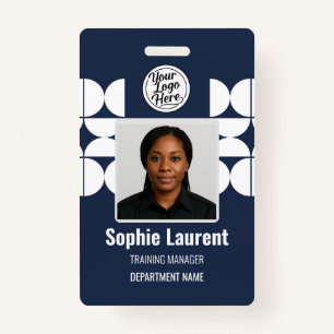 Navy White Geometric Half Circle Pattern Photo ID Badge
