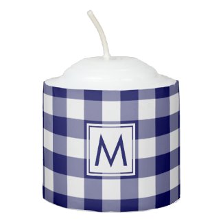 Navy White Gingham Check Pattern with Monogram Votive Candle