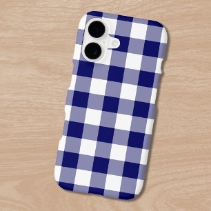 Navy White Gingham Plaid Pattern iPhone 17 Case