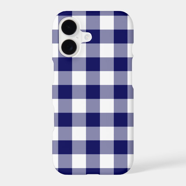 Navy White Gingham Plaid Pattern Iphone Case (Back)