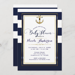 Navy White & Gold Anchor Nautical Baby Shower Invitation