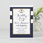 Navy White & Gold Anchor Nautical Birthday Party Invitation (Standing Front)