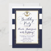 Navy White & Gold Anchor Nautical Birthday Party Invitation (Front)